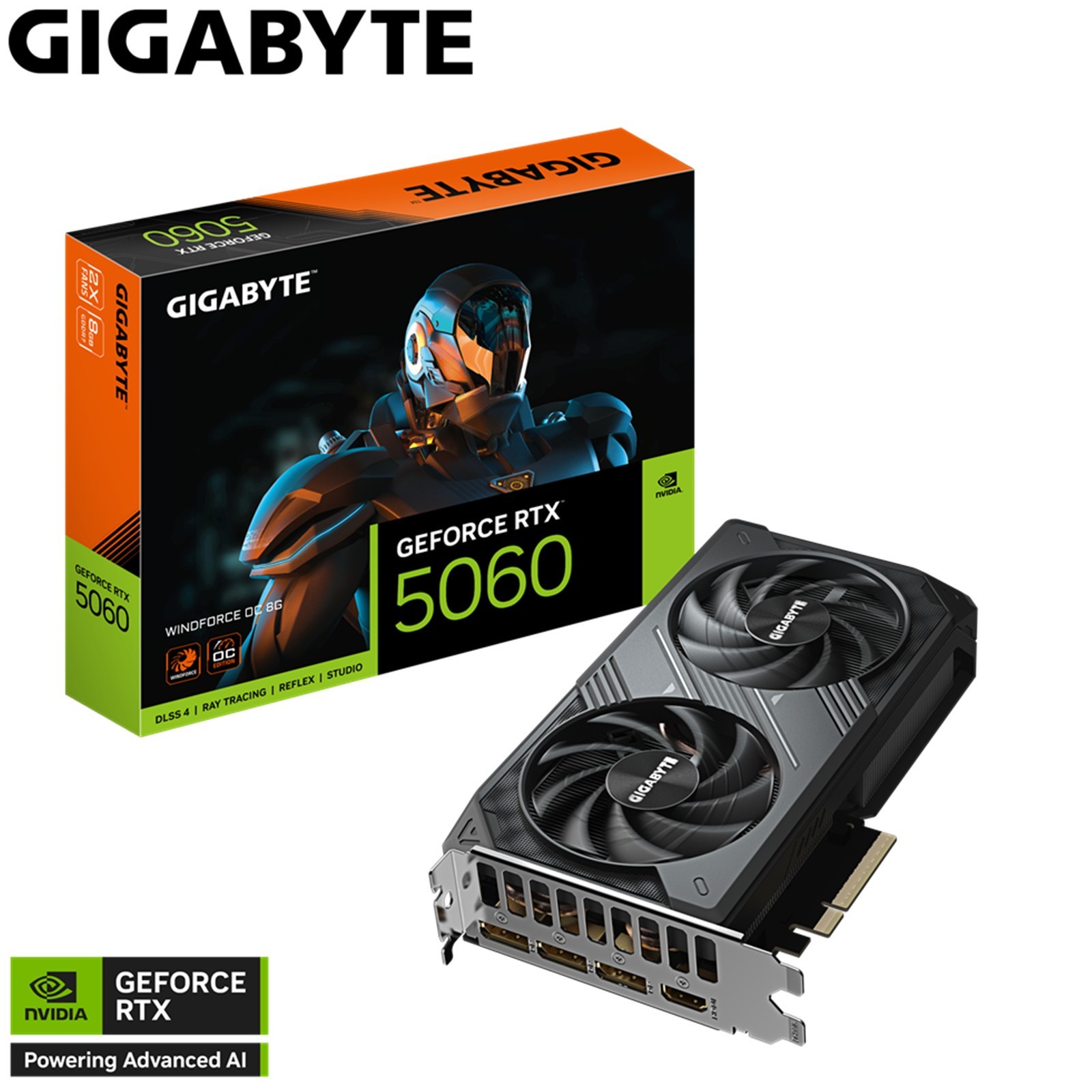 Gigabyte GV-N5060WF2OC-8GD RTX 5060 WINDFORCE OC 8GB GDDR7 PCIe 5.0 Gaming Card