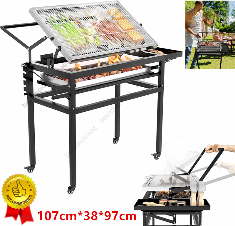 Flipping Rotating Charcoal Grill Barbecue Grill Backyard Camping Grill Stand AU