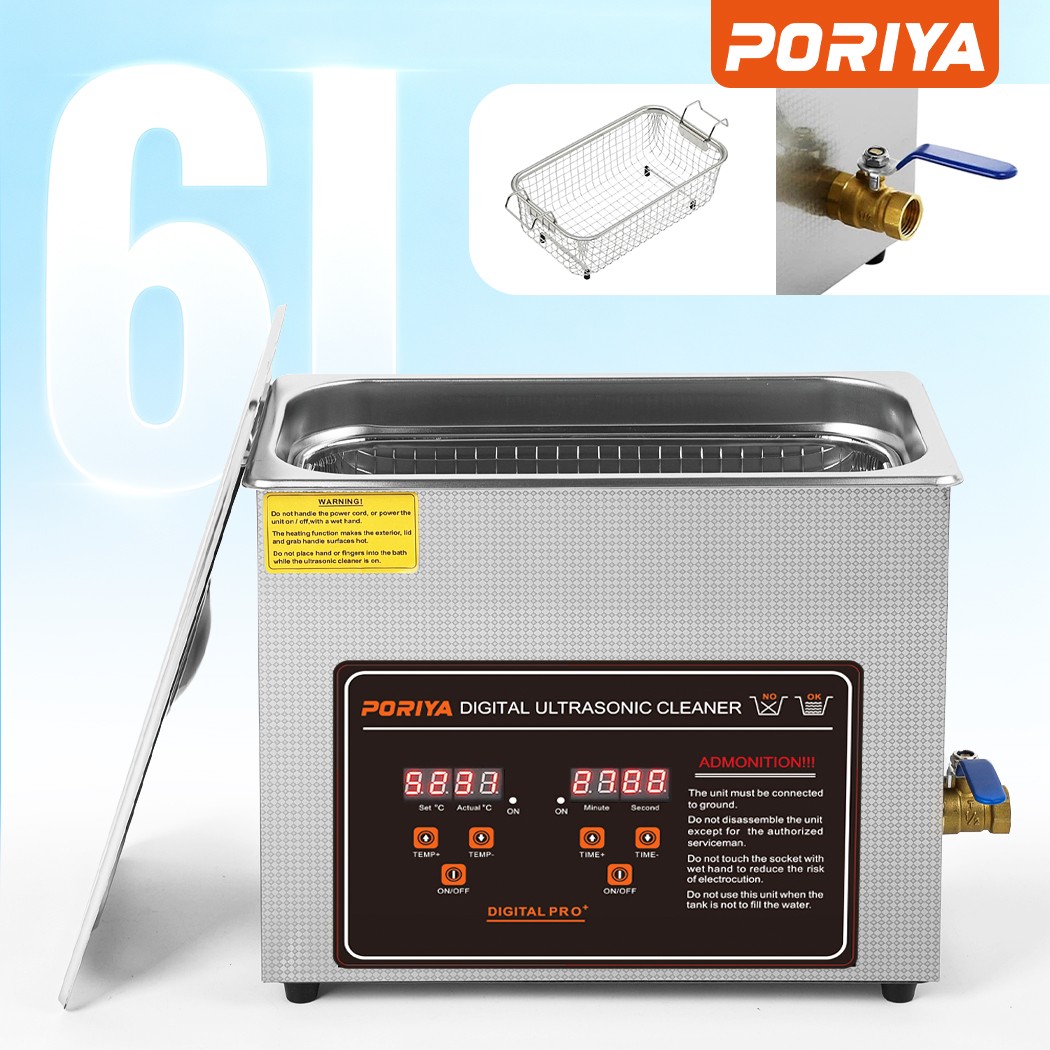 PORIYA 6L Ultrasonic Cleaner Stainless Steel Digital Timer Heater Sonic Cleaner