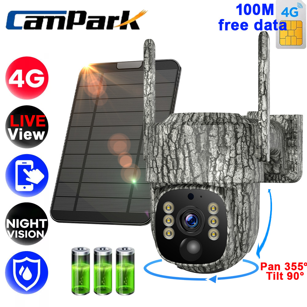 Campark 2.5K Solar Trail Camera PTZ Wildlife Hunting Game Cam IR Night Vision