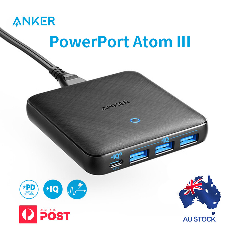 ANKER PowerPort Atom III Slim (Four Ports) 65W USB Charger USB C Desk Charger