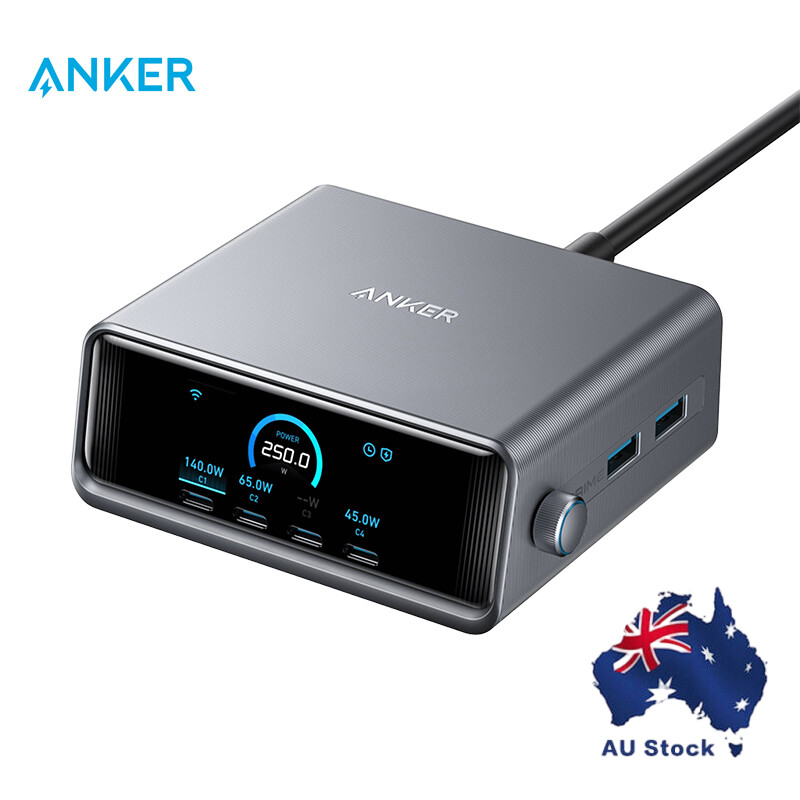 Anker Prime 250W USB-C Charger 6-Port GaN Charging Station Smart Control Dial