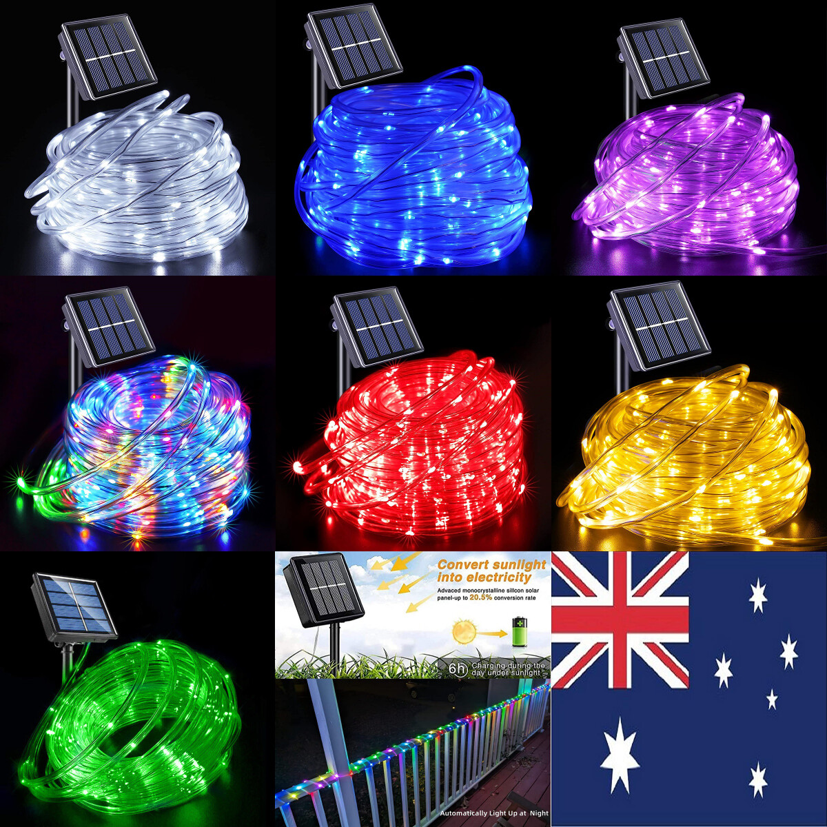 LED Solar Rope String Fairy Lights Strip Waterproof Outdoor Garden Patio Decor