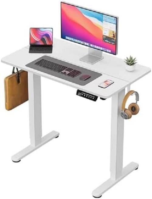 Small Electric Sit Stand Desk, 88×50cm White Standing Desk