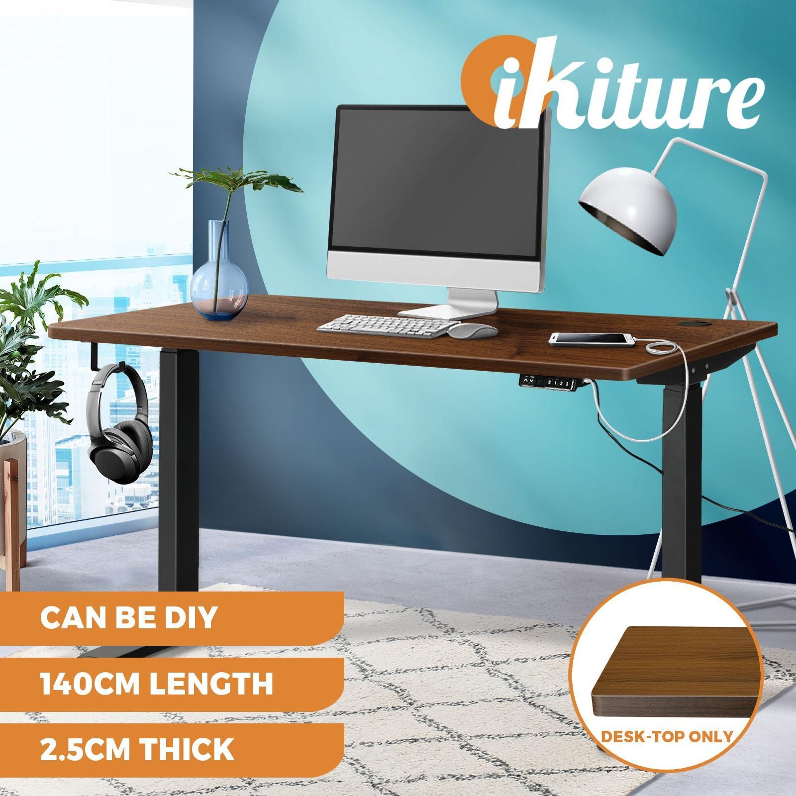Oikiture Standing Desk Top Adjustable Electric Desk Board Computer Table Walnut