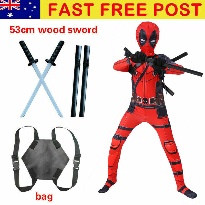 Youth Kids Deadpool Costume Cosplay Boys Fancy Dress Party Jumpsuit Halloween