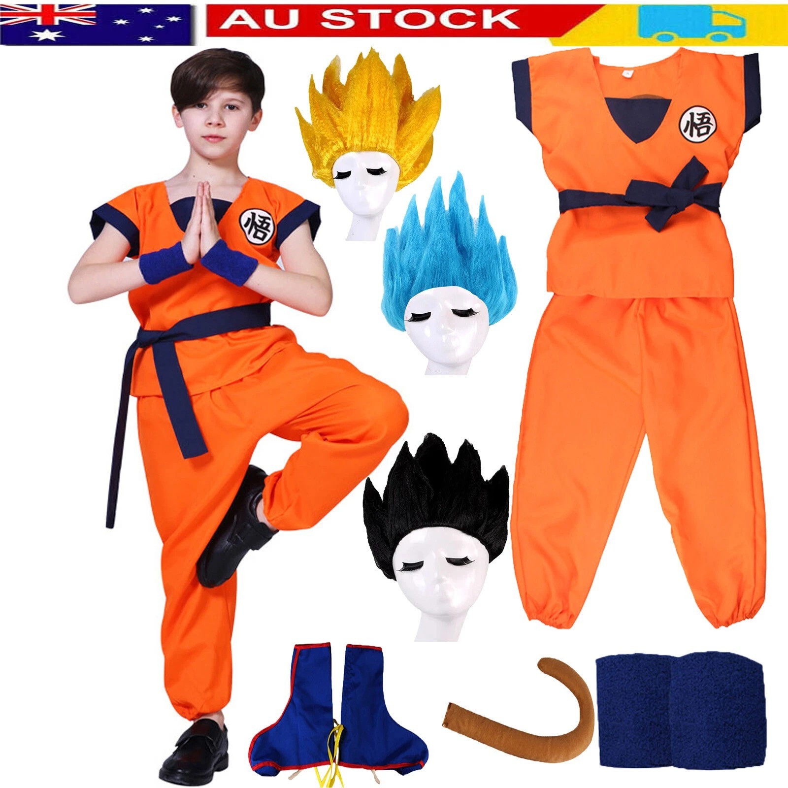 Boys Dragon Ball Z Goku Costume Dress Outfit Kids Cosplay Book Week Fancy Party