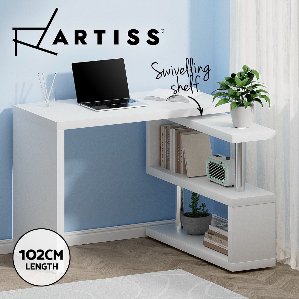 Artiss Computer Desk Bookshelf Swivelling Shelf Home Office Study Table White