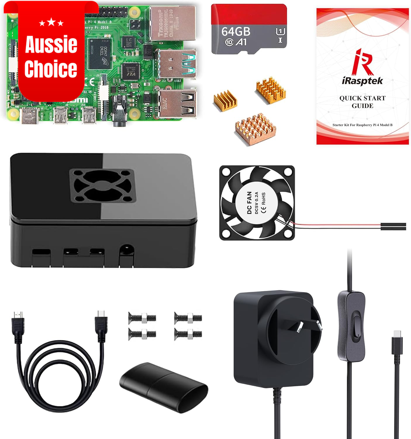 Raspberry Pi 4B Starter Kit 4GB RAM 64GB Preloaded OS Quad Core Bluetooth 5.0