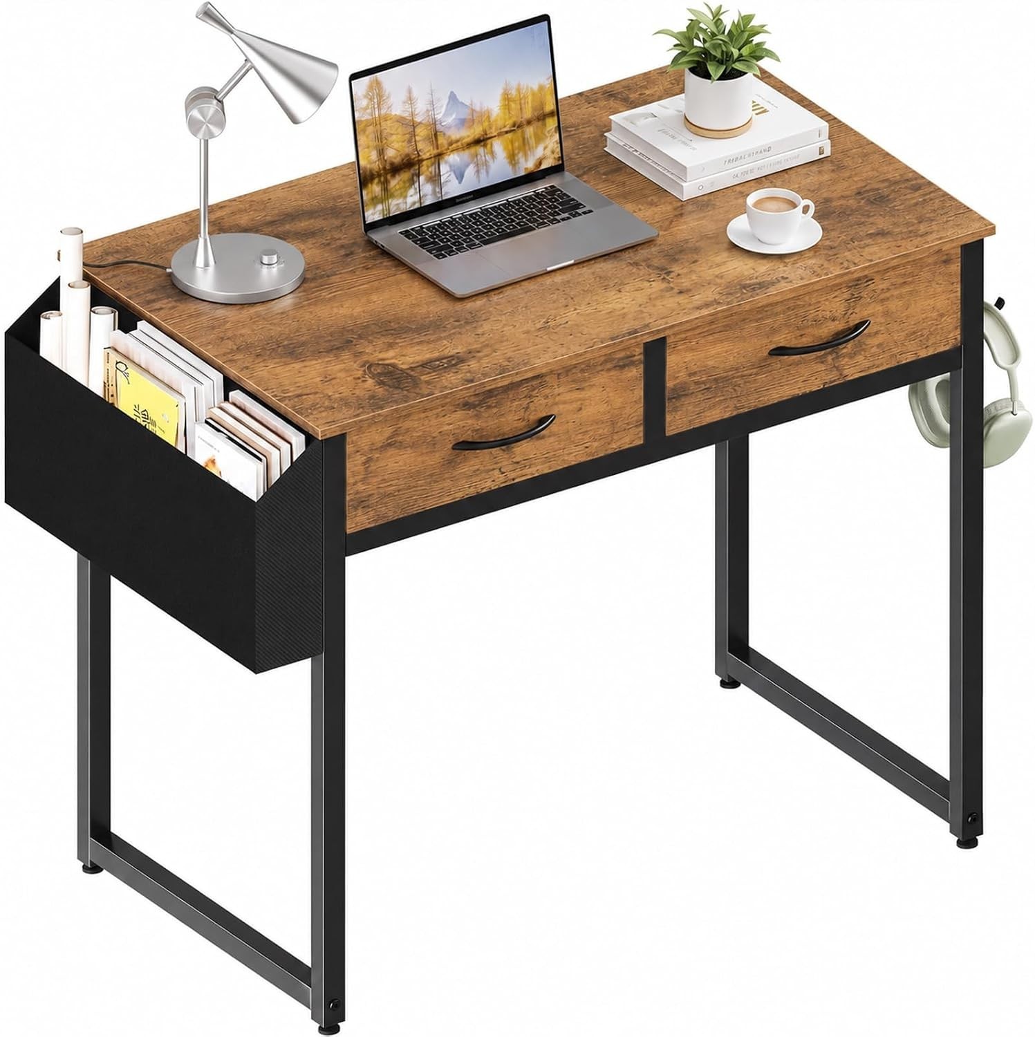 Computer Desk, Home Office Desk with Drawers&Headphone Hook Modern Study Desk