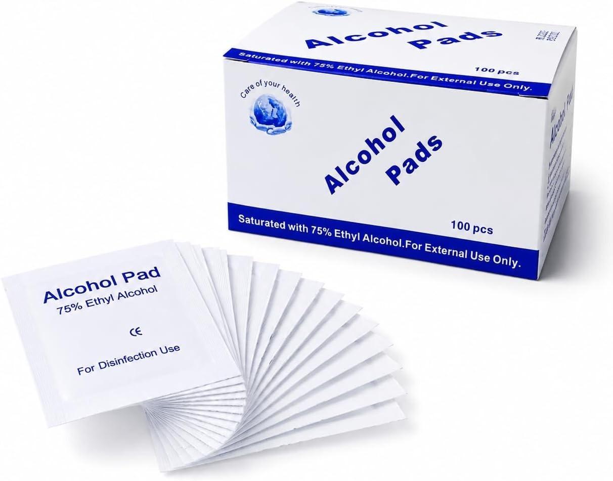 100 Pack Alcohol Prep Pads 75% Ethanol Wipes 6x3cm Individually Wrapped Cleaning