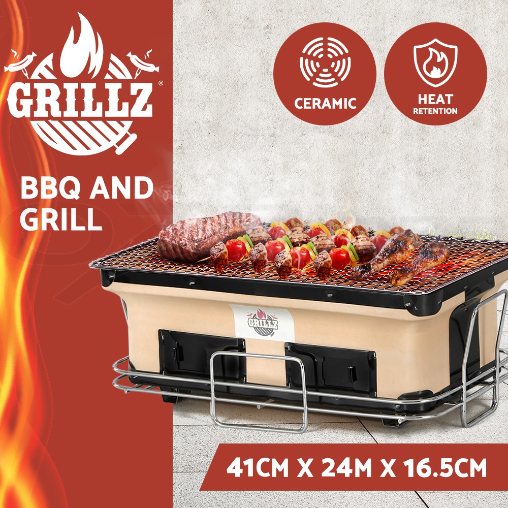 Grillz Ceramic BBQ Grill Smoker Hibachi Japanese Tabletop Charcoal Barbecue