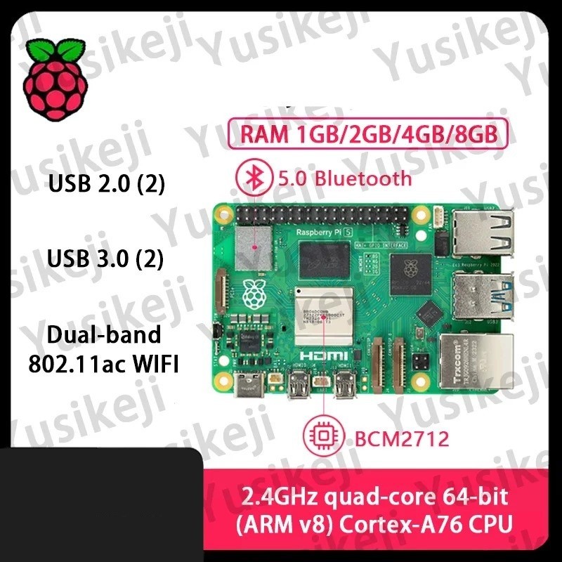 Official Original Raspberry Pi 5 Cortex-A76 Linux 2GB 4GB 8GB Arm Board Python