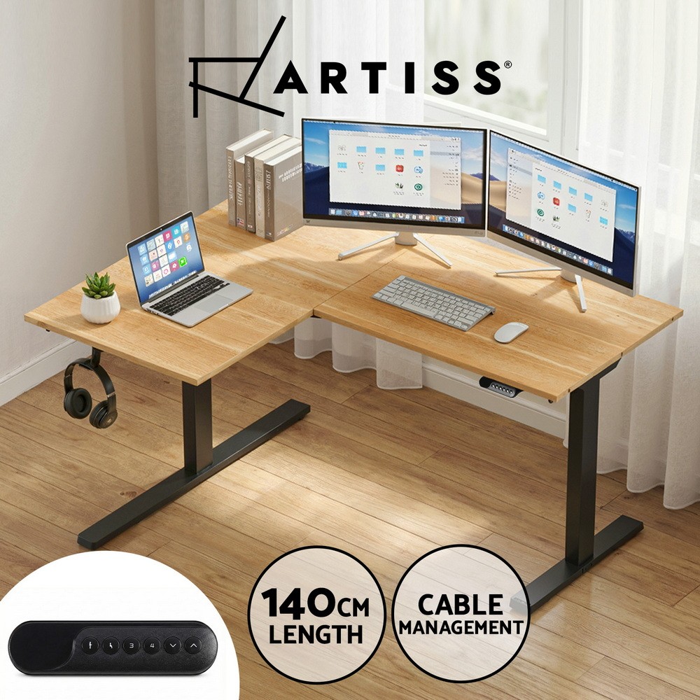 Artiss L-Shape Standing Desk Sit Stand Up Height Adjustable Electric Motorised