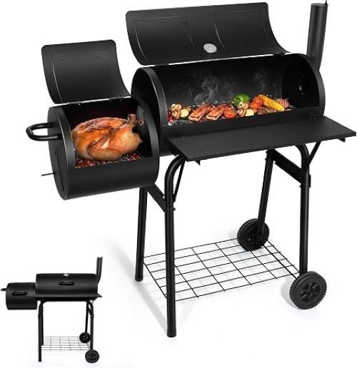 Charcoal Grills Outdoor BBQ Grill, Barrel Charcoal Grill with Side Table, with N