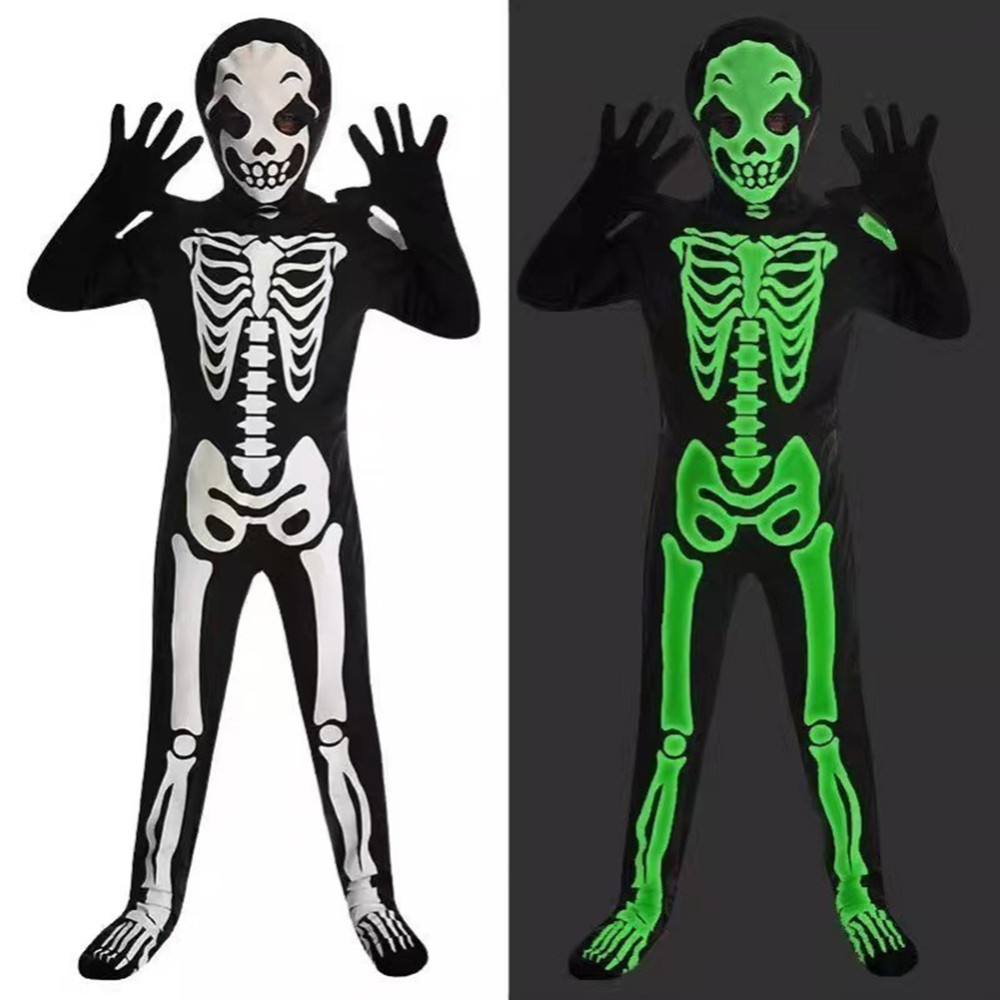 Glow in the Dark Skeleton Costume for Kids Boys Halloween Kids Cospaly Costume