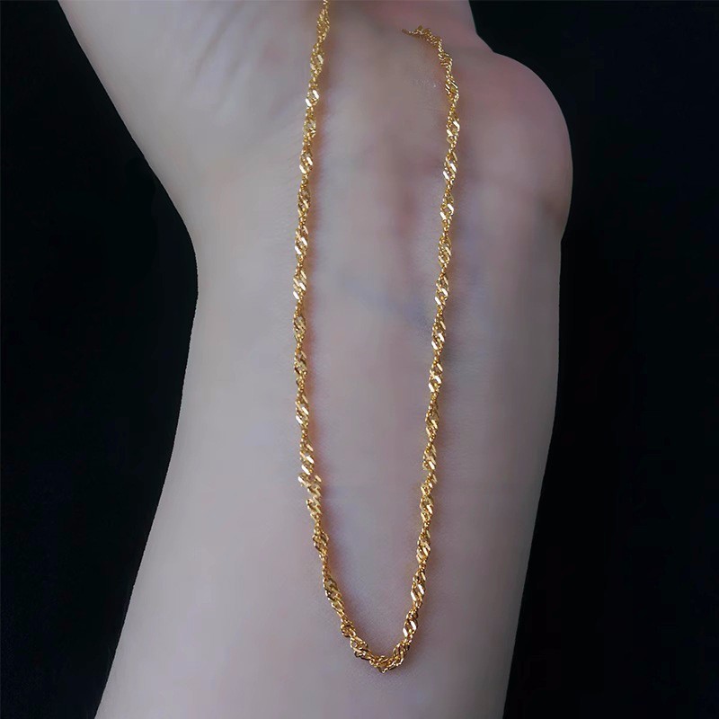Solid 18k yellow Gold Necklace Women Gold Chain 46cm*1mm E