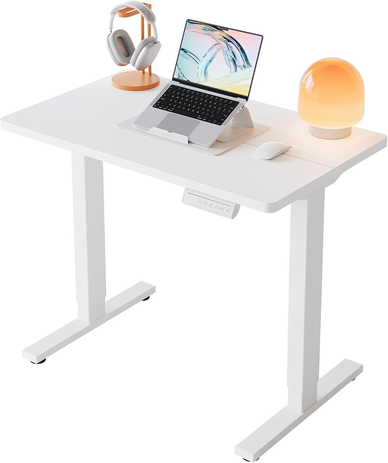 80 * 48cm Small Sit Stand Desk Electric, White, ESD01W-80A 80 kg Capacity, Round