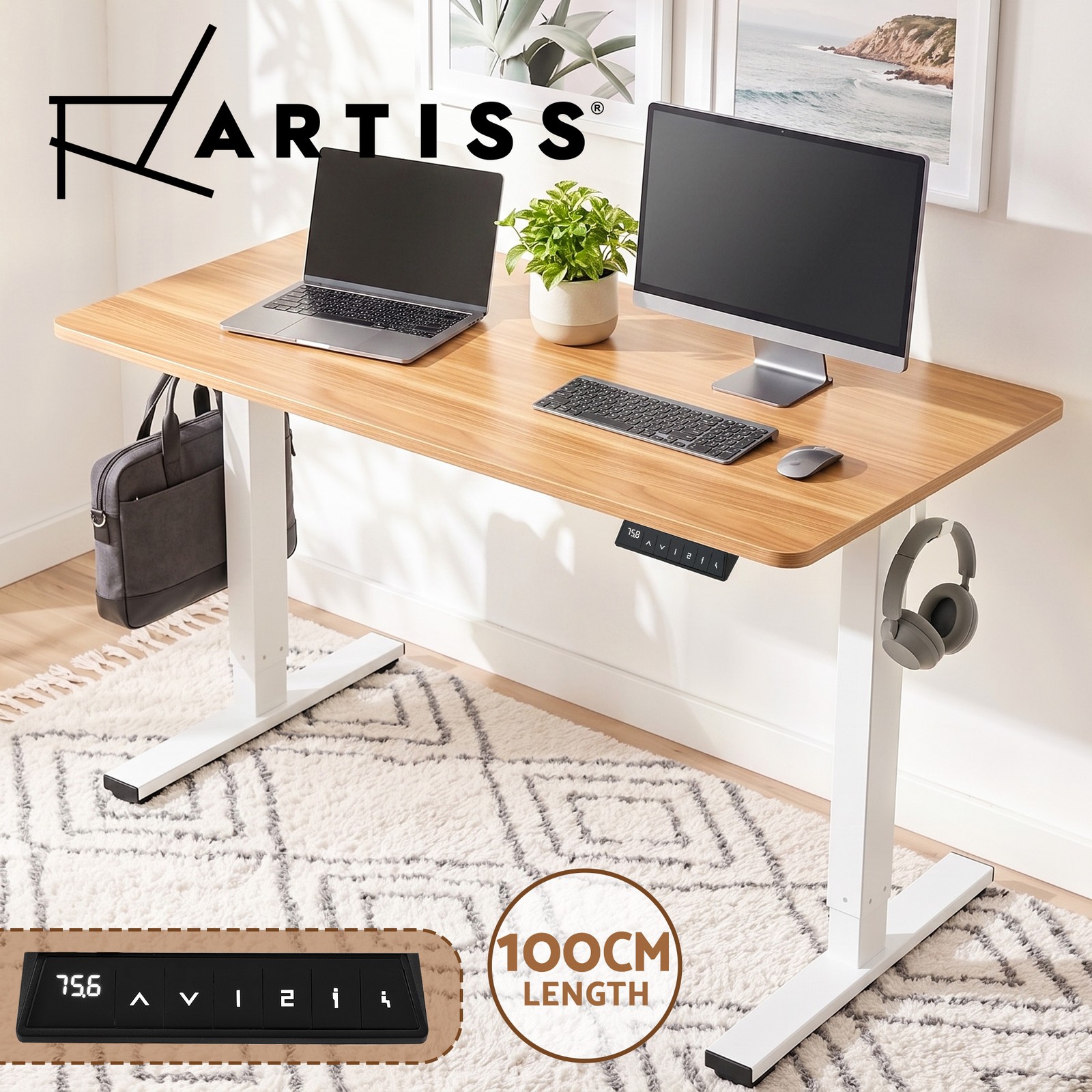 Artiss Standing Desk Electric Adjustable Ergonomic Office Table 100cm Oak