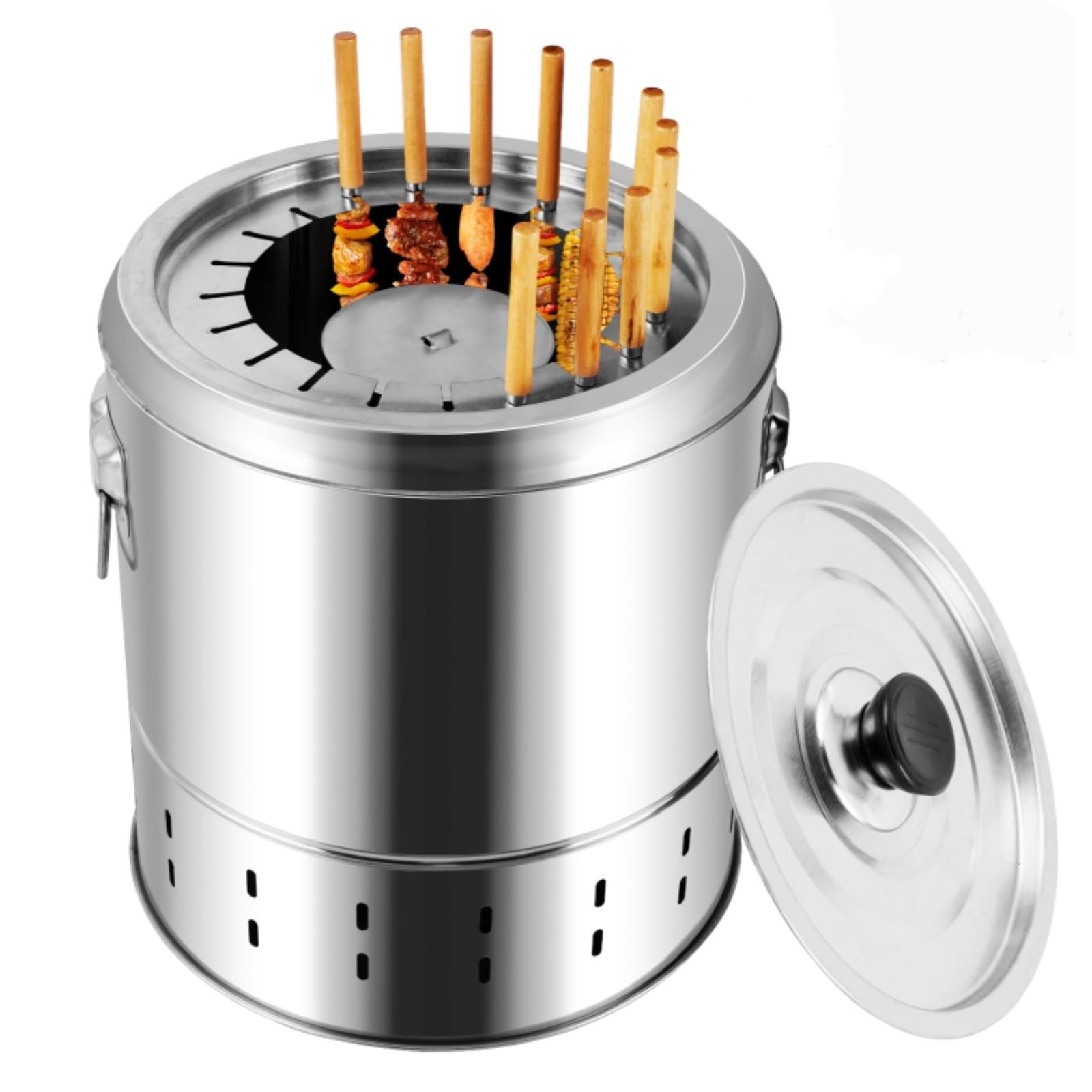 Smokeless Charcoal Hanging Kebob Grill Stainless Steel with 20 Skewers Portable 